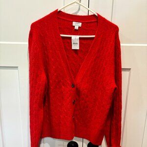 J. Crew Women's Cable-Knit Cardigan Sweater in Extra-Soft Yarn – Red – L – NWT